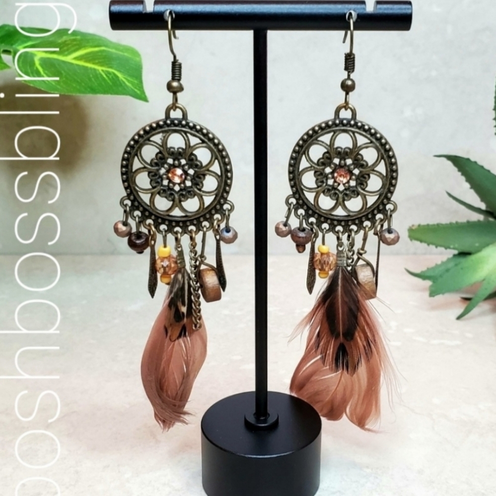 Dream Catcher Feather Drop Earrings